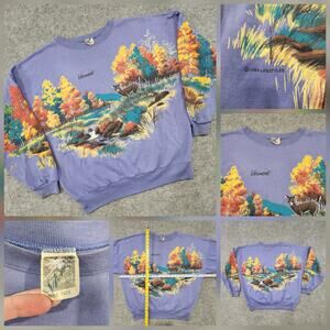 Vintage 1993 Vermont Lavender Sweatshirt with Wildlife Scene